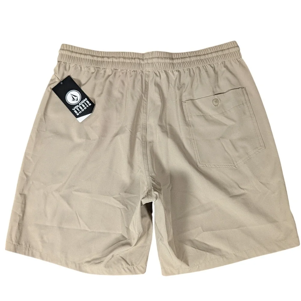 Volcom Hybrid Shorts Mens Khaki Tan Elastic Waist Quick Dry Surf Active XL